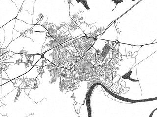 Obraz premium Illustrated city map of Minatitlan, Mexico, in black and white, showing roads and textures.