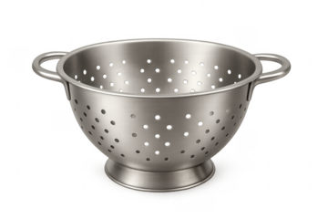 Stainless steel colander draining pasta preparing food kitchen