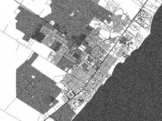 Fototapeta premium Stylized black and white urban map of Playa del Carmen, Mexico, hand-drawn style for decor and creative use.