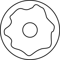 Simple line art drawing of a donut with icing outlined in black on a white background