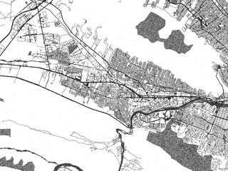Obraz premium Hand-drawn style black and white city map of Santa Catarina, Mexico, ready for wall art or editorial projects.