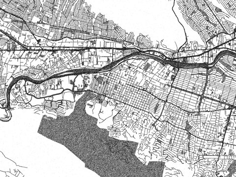 Artistic urban sketch of San Pedro Garza Garcia, Mexico, detailed in black and white map form.
