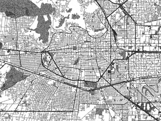 Obraz premium Black and white illustrated map of Toluca, Mexico, with streets, rivers, and neighborhoods.