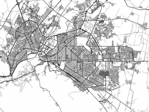 Sketch-style black and white map of Torreon, Mexico, perfect for illustration and wall art.