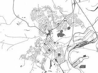 Fototapeta premium Stylized decorative city map of Newcastle, South Africa, hand-drawn in black and white.