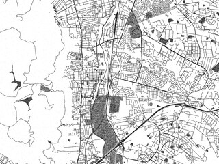 Fototapeta premium Poster-ready monochrome city map of Paarl, South Africa, with detailed streets and rivers.