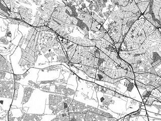 Fototapeta premium Illustrated map of Roodepoort, South Africa, in black and white hand-drawn digital style.