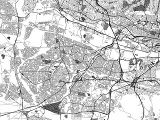 Fototapeta premium Poster-ready monochrome city map of Soweto, South Africa, with detailed streets and rivers.