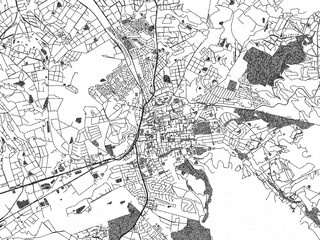 Obraz premium Hand-drawn style black and white city map of Stellenbosch, South Africa, with detailed streets and textures.