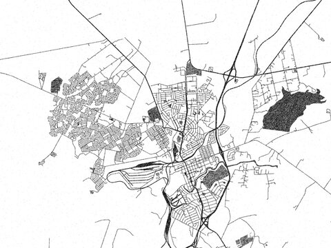 Artistic urban sketch of Kroonstad, South Africa, detailed in black and white map form.
