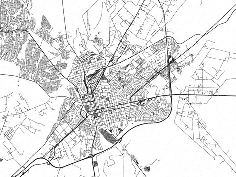 Hand-drawn style black and white city map of Polokwane, South Africa, ready for wall art or editorial projects.