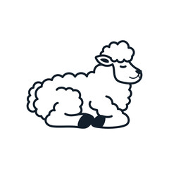 Illustration of Fluffy White Sheep Resting Isolated on Transparent Background for Eid Al Adha Celebration Cute Peaceful Lamb Doodle