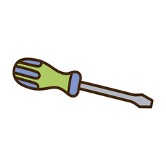Illustration of Screwdriver Tool with Green Handle and Gray Metal Shaft on Transparent Background