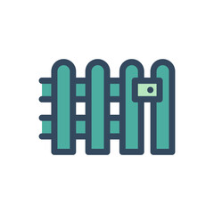 Illustration of Teal Wooden Fence with Horizontal Rails and Dark Blue Borders Against a White Background