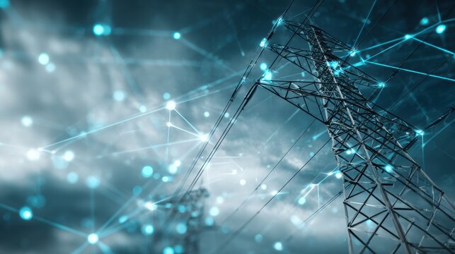 Electricity Transmission Infrastructure With Connected Technology and Clouds in the Sky - Powered by Adobe