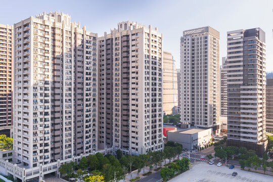 Urban Highrise Apartment Buildings Aerial View