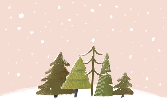 Abstract Snowy Background with Fir Trees and Copy Space