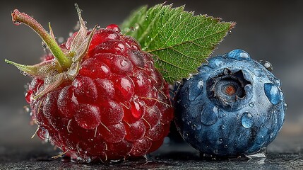 Berries and blueberries in liquid with splash close up food still life.
