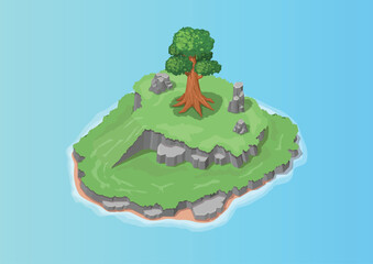 Isometric tropical natural island with big trees