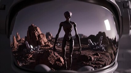 Alien Encounter on Mars Reflected in Astronaut Helmet
