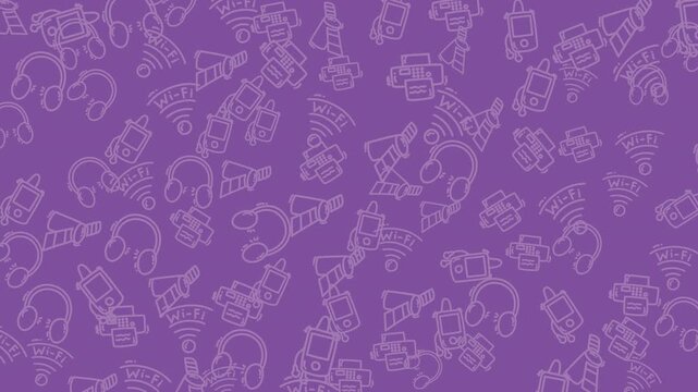 Purple illustration pattern of technology devices. Calm mood, perfect for tech related content.