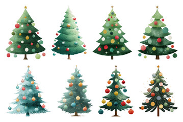 Obraz premium PNG Colorful festive Christmas tree illustrations, element set on transparent background