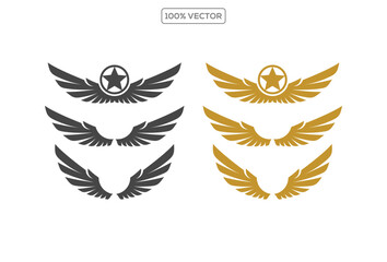 Set of black and gold color wings icons. Wings badges. Collection wings badges. Vector illustration element