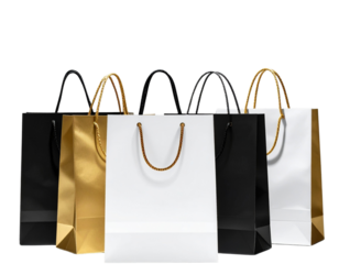 - Group of Luxury Shopping Bags with Gold Accents