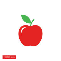 A simple illustration of a bright red apple with a green leaf, isolated on white.