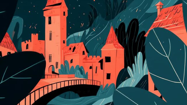 Animated Fairytale Castle at Night.