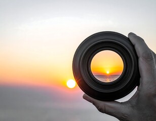 Sunrise viewed through camera lens