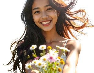 - Playful Girl Holding Flowers Outdoors