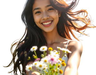 - Playful Girl Holding Flowers Outdoors