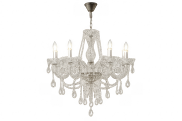 Crystal chandelier with glowing bulbs on transparent background