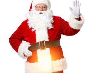 - Santa Waving with Christmas Tree Lights Behind