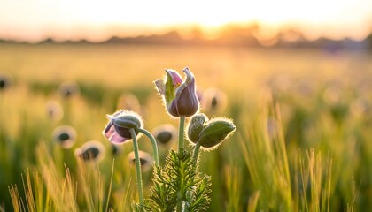 Sunset blooms in golden field