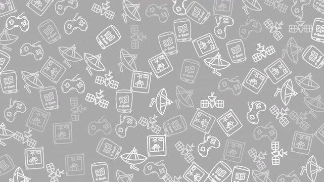 Seamless pattern of gadgets on gray  tegnology. Good for background, surface design, and presentation templates