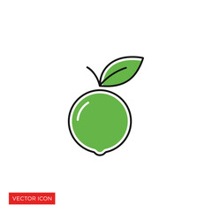 Simple, stylized illustration of a green lime fruit with a leaf, isolated on white.