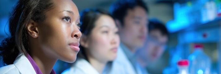 Group of Scientists Engaged in Research Within a Modern Laboratory Setting, Showcasing Focus and Collaboration During a Scientific Discussion