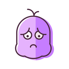 Sad Lilac Pixel Art Emoji with Droopy Eyes on Transparent Background Depicting Disappointment and Unhappiness Featuring Simple Design and Dull Color Palette