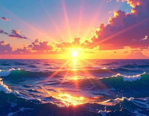 Sunset over a vibrant ocean