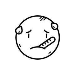 Sick Emoji Doodle with Thermometer Outlined Style on Transparent Background