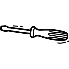 Screwdriver Illustration with Black Outline on Transparent Background Tool Construction Equipment Handyman Repair Symbol Maintenance Hardware