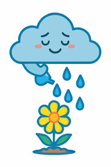 Rain Cloud Watering Flower Vector