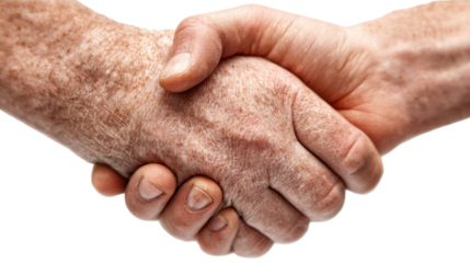Close up of two hands shaking in agreement isolated on transparent background