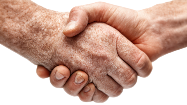 Close up of two hands shaking in agreement isolated on transparent background - Powered by Adobe