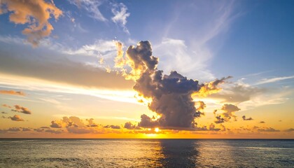 Sunset over water, dramatic clouds