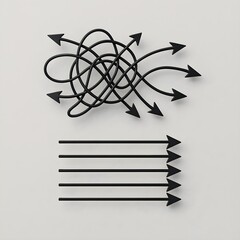 A clean, modern vector set of arrows illustrating the journey from chaos to order.