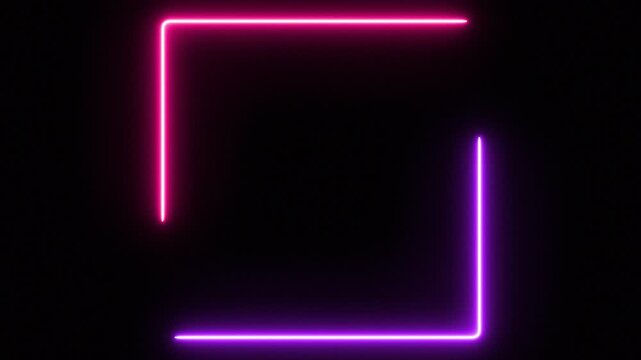 Abstract glowing neon light round corner square rectangle border frame animation, Futuristic light effect isolated on black Background