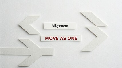 Conceptual image of arrows and text alignment symbolizing teamwork and cooperation for business and personal development